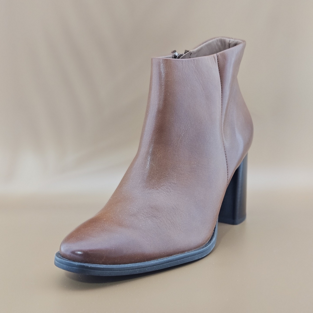 Paul Green Booties Size 9 Women's Cognac Brown Winn Leather Minimalist Modern - Picture 4 of 10